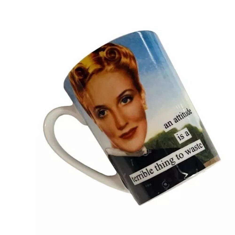 Anne Taintor Coffee Cup Mug AN ATTITUDE IS A TERRIBLE THING TO WASTE Porcelain